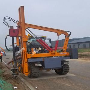 濟(jì)寧宏潤鏟車式護(hù)欄鉆孔機濟(jì)南施工現(xiàn)場